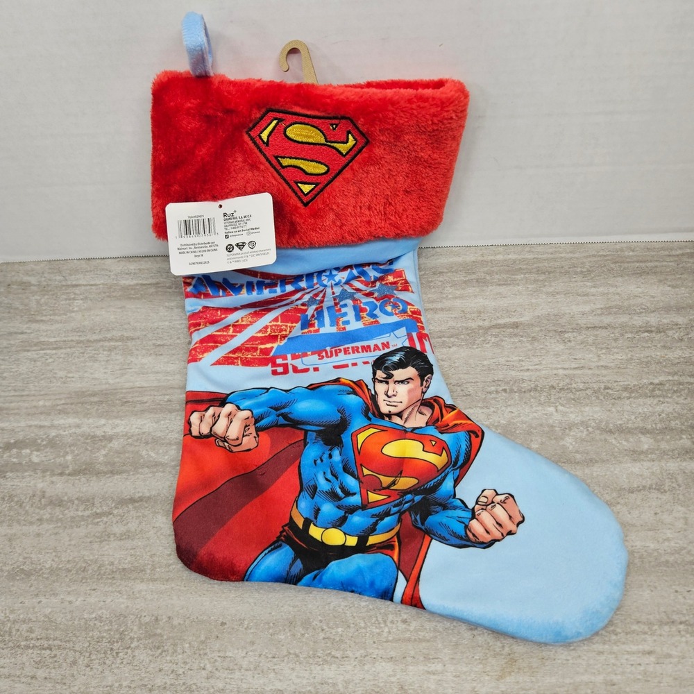 Superman Christmas‎ Stocking Red Plush Cuff American Hero Collectible DC
